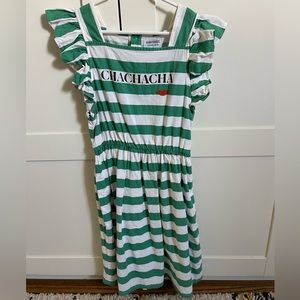 Striped White and green Bobo Choses dress with ruffles 8-9 yrs